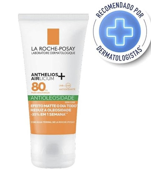 La Roche-Posay, Anthelios Airlicium, Protetor Solar Facial Antioleosidade, Controle e Redução da Oleosidade, FPS80, Textura Gel Creme, Toque Seco, 40g