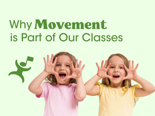 Children using playful hand movements to show how movement supports music learning in Let's Play Music classes.