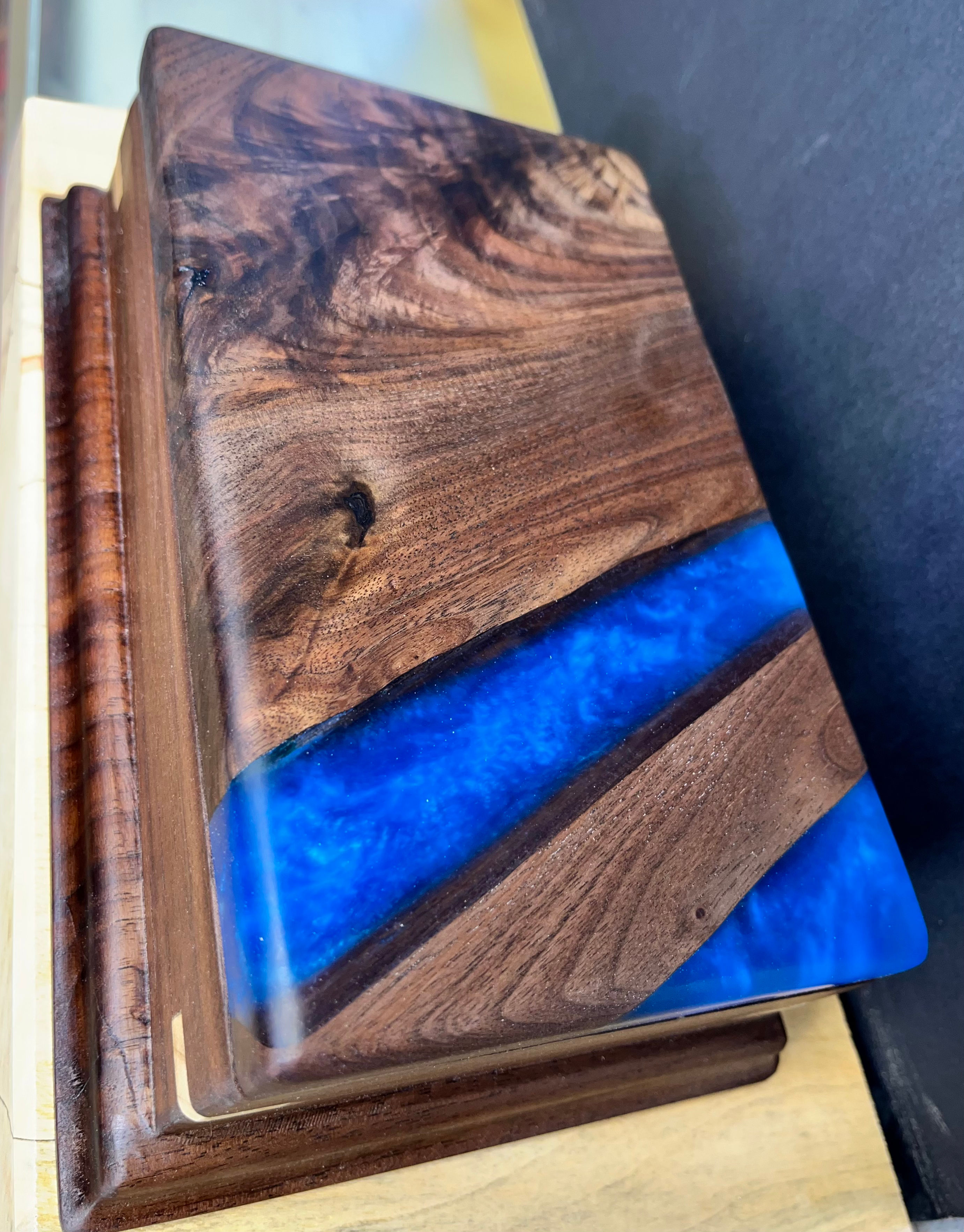 Dark Walnut & Irredecent Blue Epoxy Jewelry Box