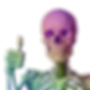 Colorful human skeleton giving a thumbs-up. The skeleton is shaded in pink and green, set against a black background, conveying a playful mood.