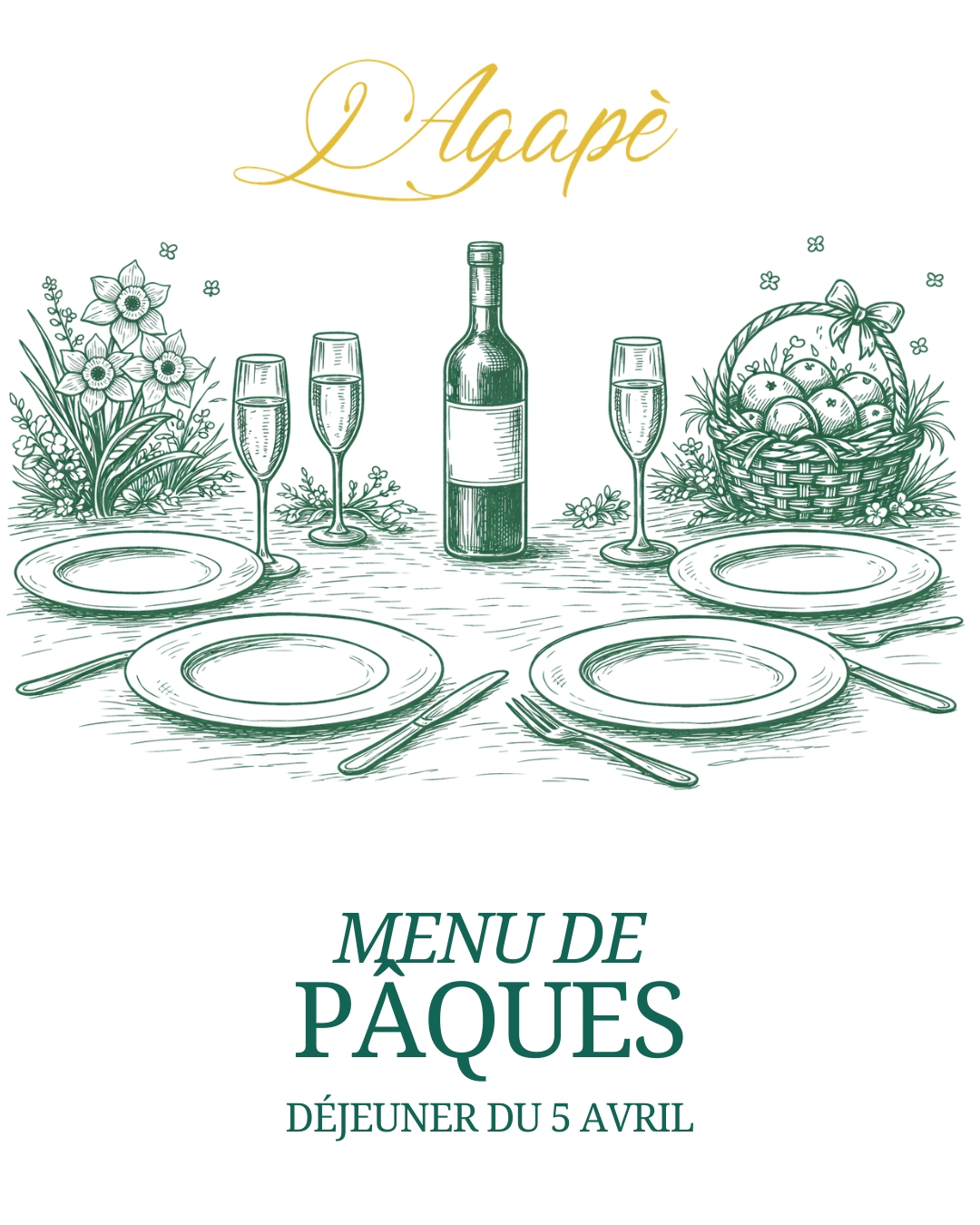 Le déjeuner de Pâques à L’Agapè, le dimanche 5 avril : un moment d’exception orchestré par le Chef G