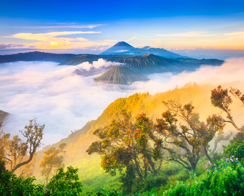 The sun rises over Mount Bromo.