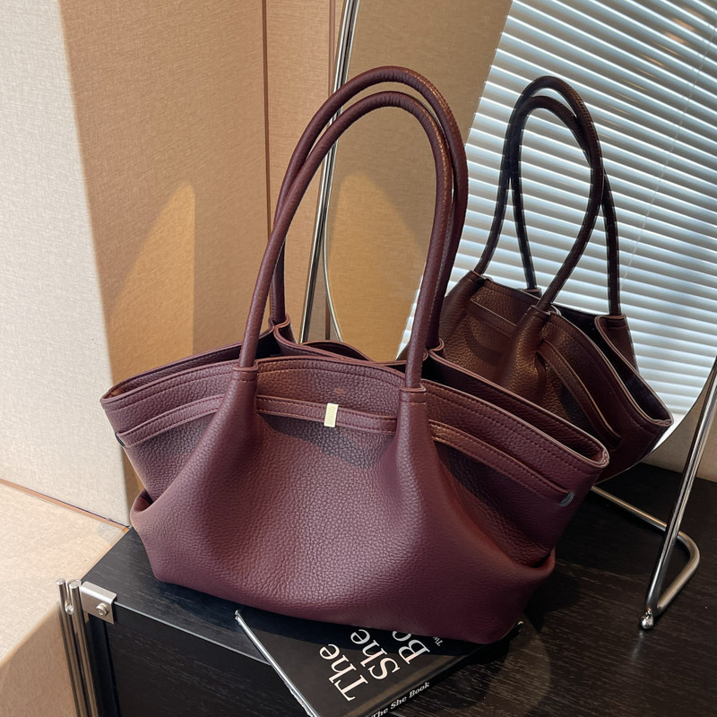 Women's Solid Color PU Tote Bag Casual Versatile Shoulder Handbag with Magnetic 
