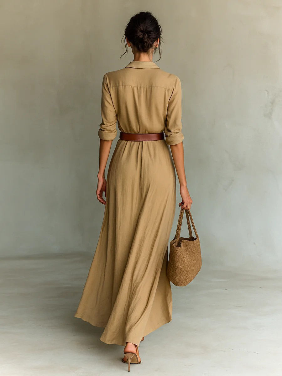 Thumbnail: Women's Elegant Solid Color Irregular Pleated Dress with Belt