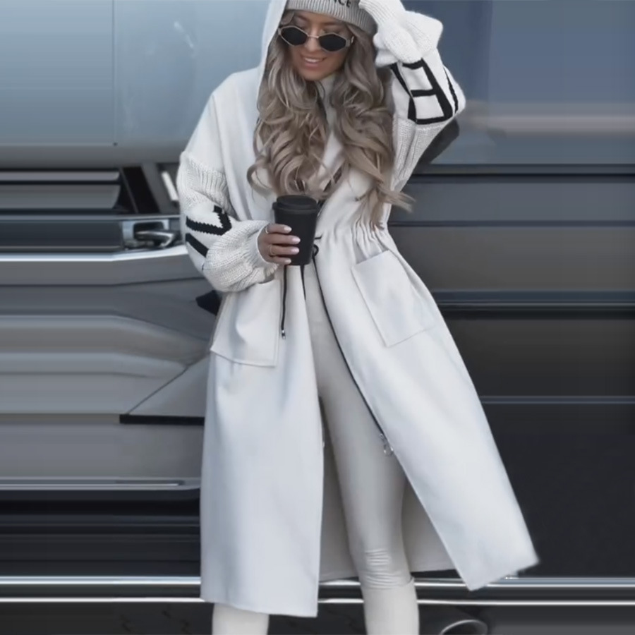 Women's Casual Hooded Long Patchwork Zip-Up Coat