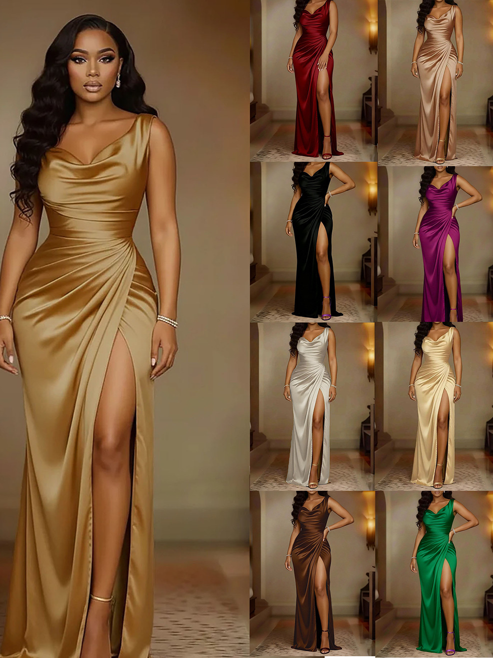 Sleeveless V-Neck Bodycon Dress with Side Slit