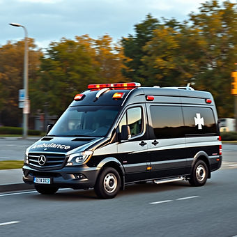 A picture of a black private ambulance with private ambulance on the side in white.jpg