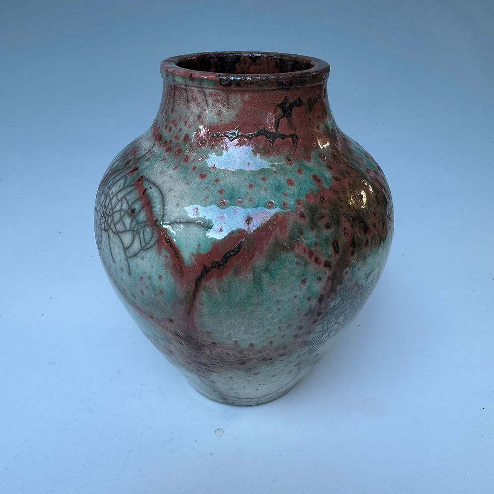 Thumbnail: Raku-fired Vessel  8 1/8“ x 6 7/8“