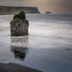 Reynisfjara, Dyrhólaey, gathering storm, sea stack Iceland, rising tide, black sand beach, south coast Iceland
