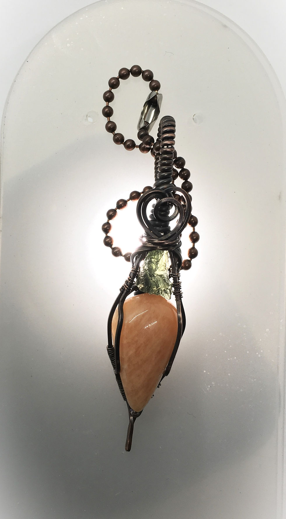 Thumbnail: Peach Aventurine & Moldavite Pendant (C575)