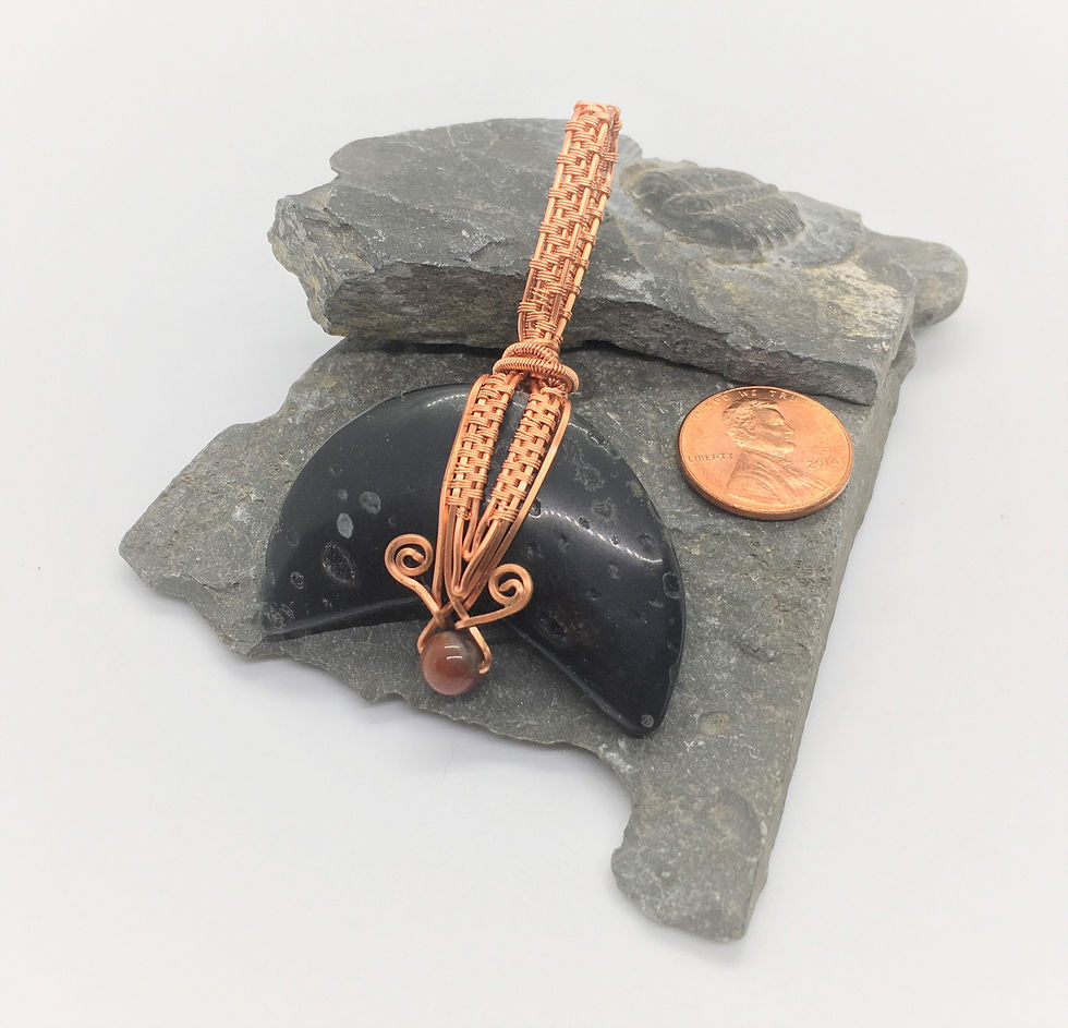 Thumbnail: Plum Jasper & Indian Agate Wire Weave/Wrapped Pendant (C215)