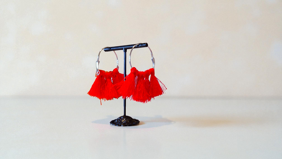 Thumbnail: Add whimsical elegance with The Raina Ruffled Earrings. Fun red ruffles on a silver base blend playful charm with style. With