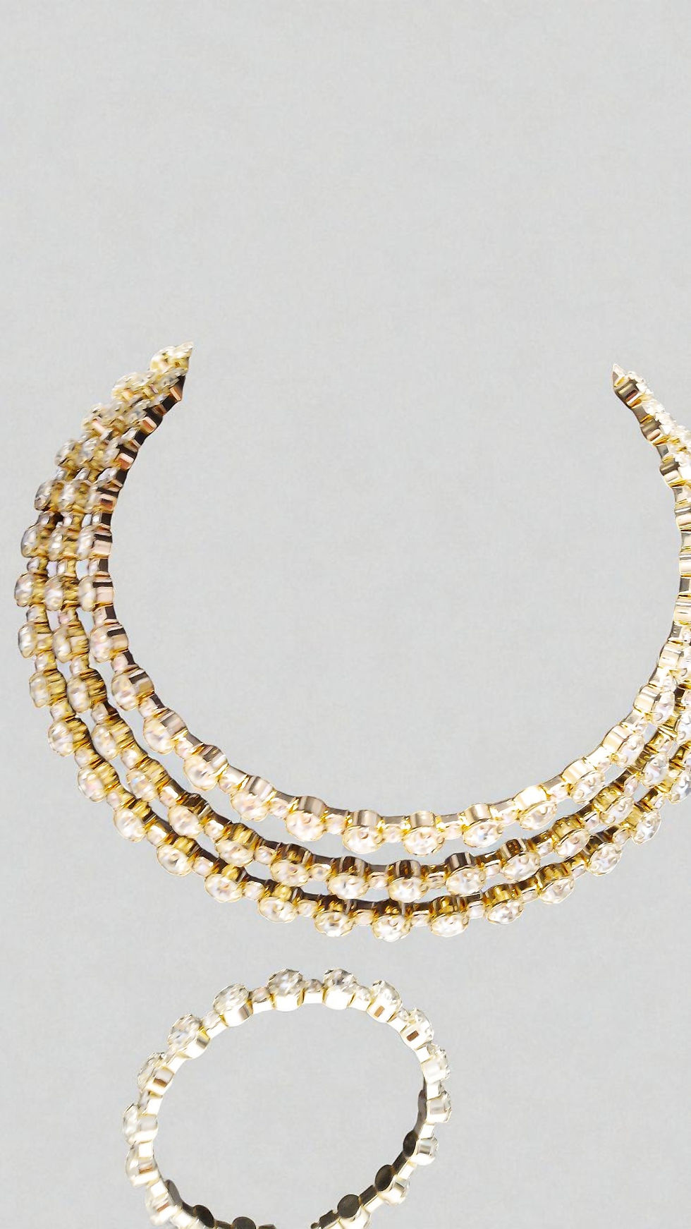 Thumbnail: This bangle-styled rhinestone choker offers a stunning 3-tiered design and an adjustable link chain for a perfect fit. Comple