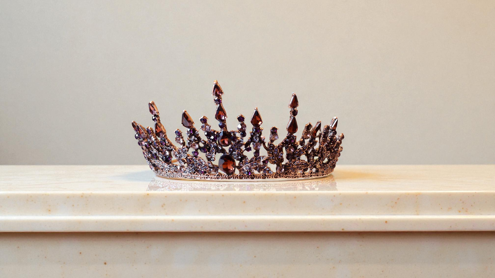 Discover The Gabrielle Tiara, a wine-colored tiara with royal flair, at With Love, The Gift Shop. Adorned with stones, it exu