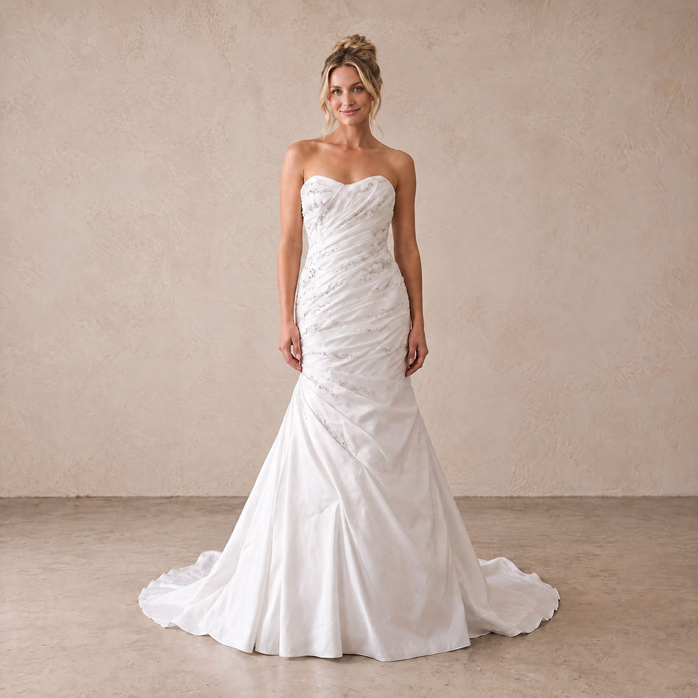 Kennedy embodies timeless elegance, with Jackie Onassis vibes and rich satin adorned with silver beading and sequins