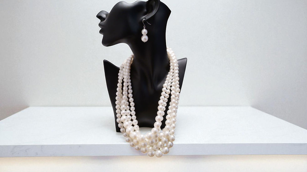 Thumbnail: The Amaya Pearls, with five strands and matching earrings, embody elegance and timeless beauty.