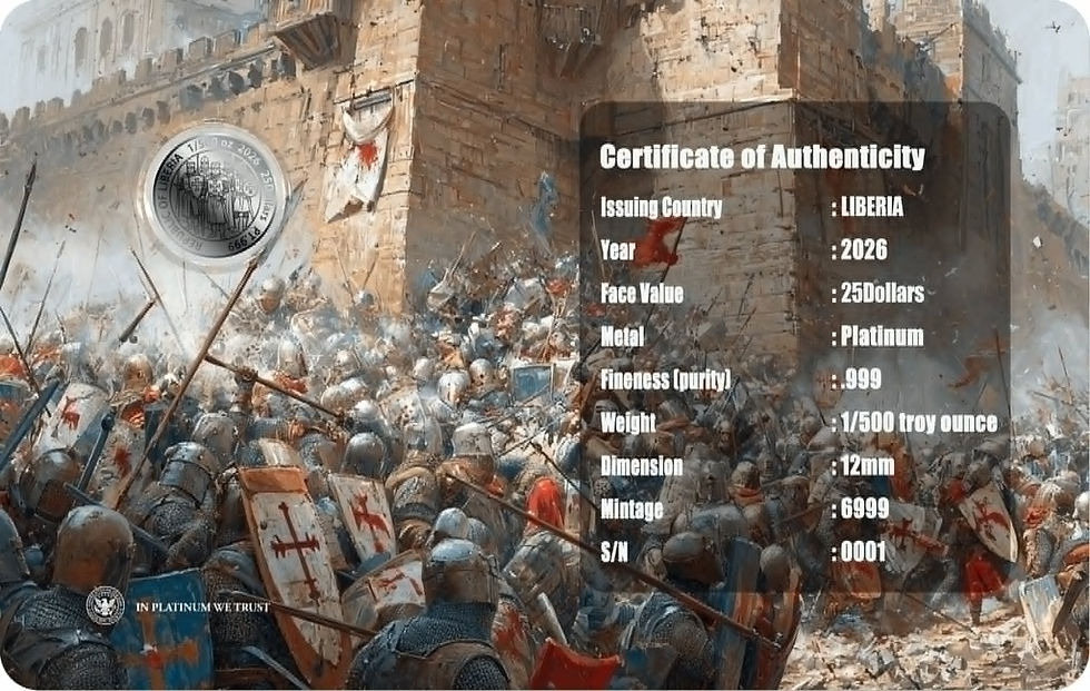Thumbnail: 2026 Liberia Siege of Jerusalem 1/500 oz .999 Platinum Coin in Card