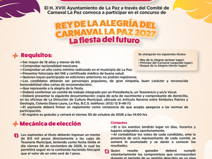 #LAPAZ Convoca Ayuntamiento de La Paz a participar en la elección del Rey de la Alegría del Carnaval 2027