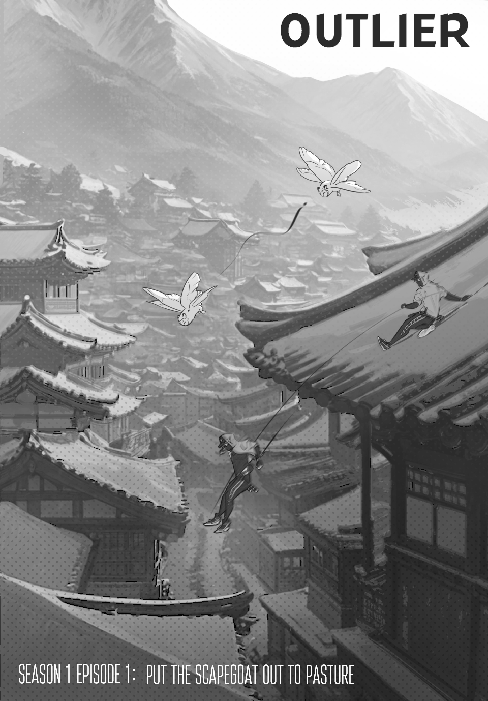 Early conceptualization of pre-production manhwa panels from Studio Kane's animated series OUTLIER before the final artstyle was developed in full color