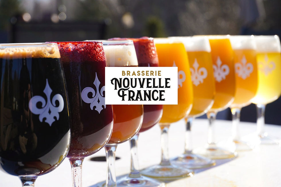 Verres de bières variées de la Brasserie Nouvelle-France.