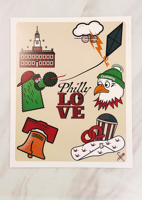 Print with many representations of Philly