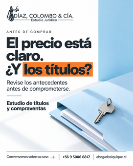 Carpeta celeste con documentos y una llave junto al mensaje sobre revisar los títulos de una propiedad.