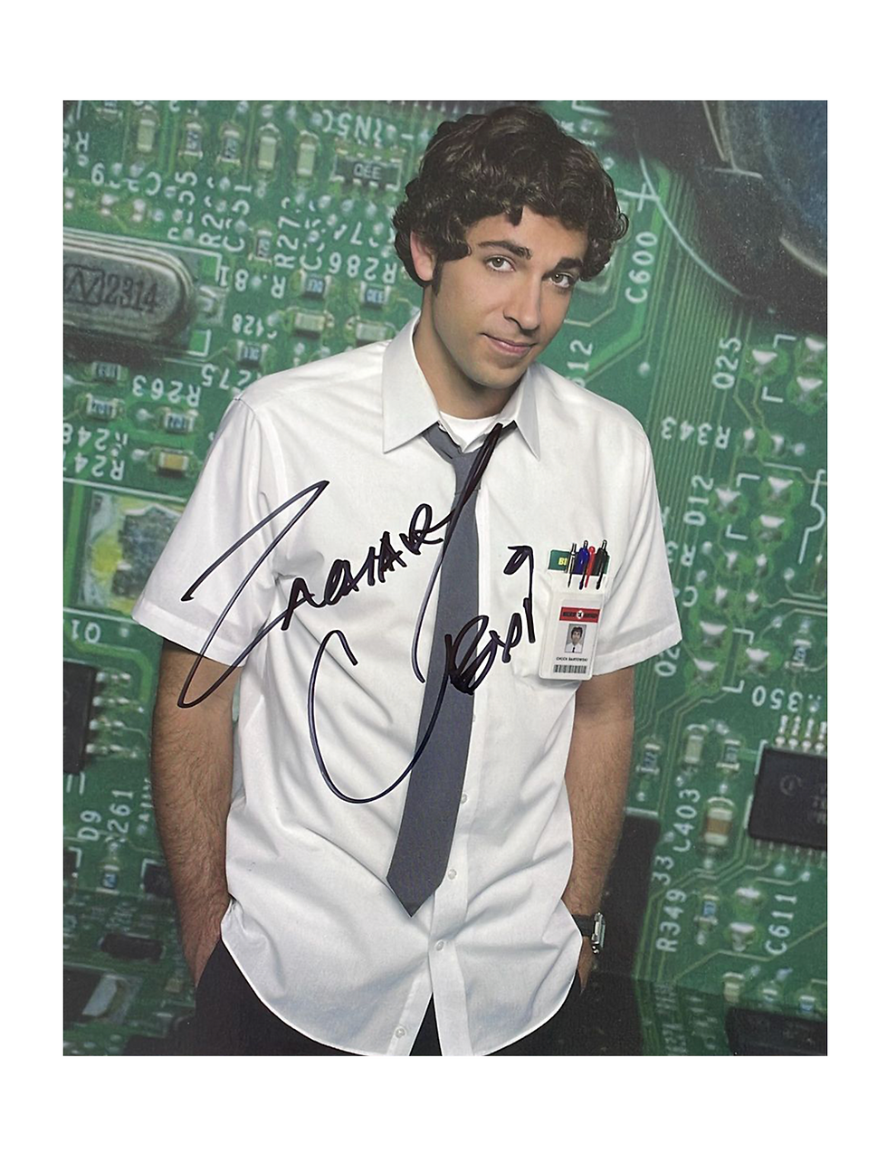 Thumbnail: Zachary Levi Signed Chuck Motherboard 8x10" Print