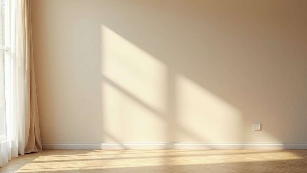 Eye-level view of a freshly painted living room wall in soft beige