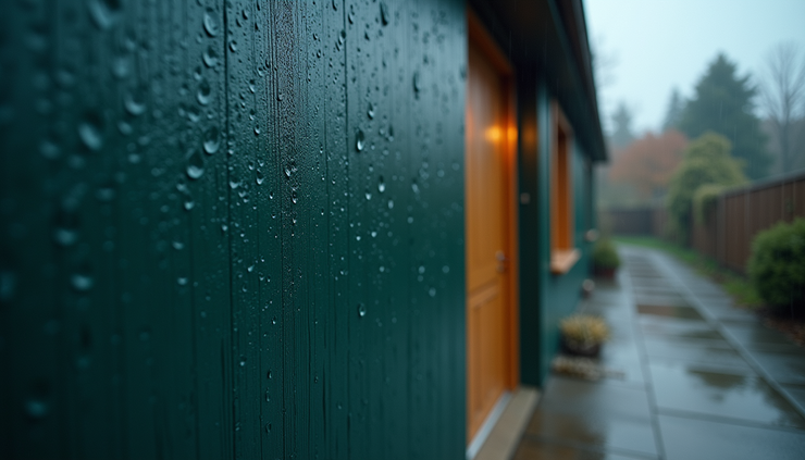 雨で濡れた住宅の外壁のクローズアップ写真