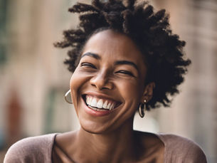 Black woman smiling, mindful life