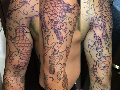 『鯉and椿』筋彫り