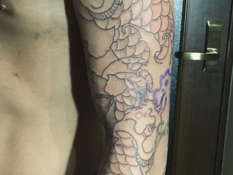 『夫婦鯉』筋彫り