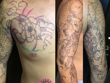 『鯉and椿』筋彫り