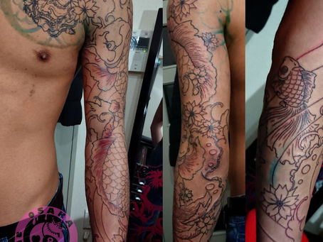 『夫婦鯉』筋彫り