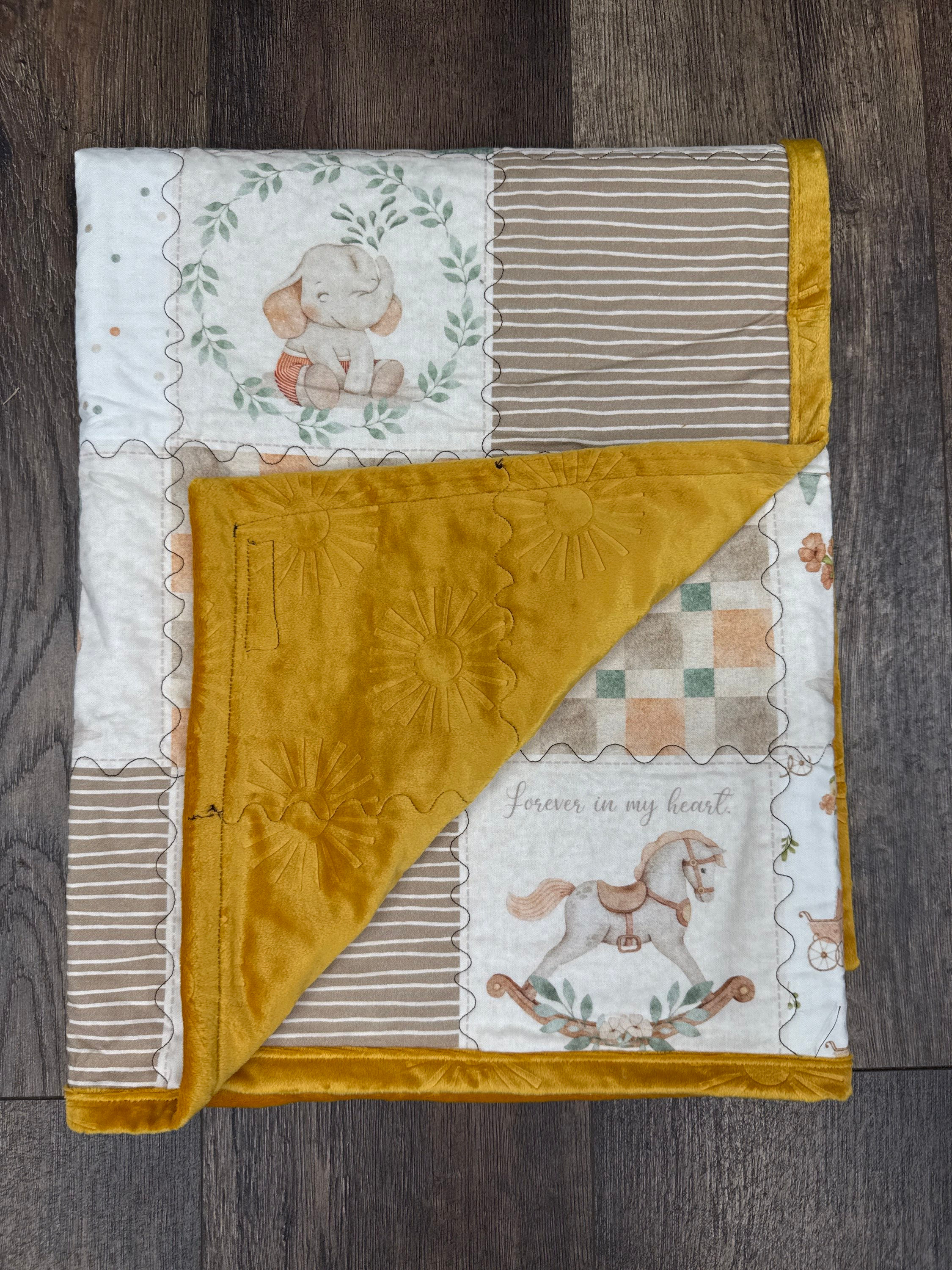Golden Elephants Minky blanket