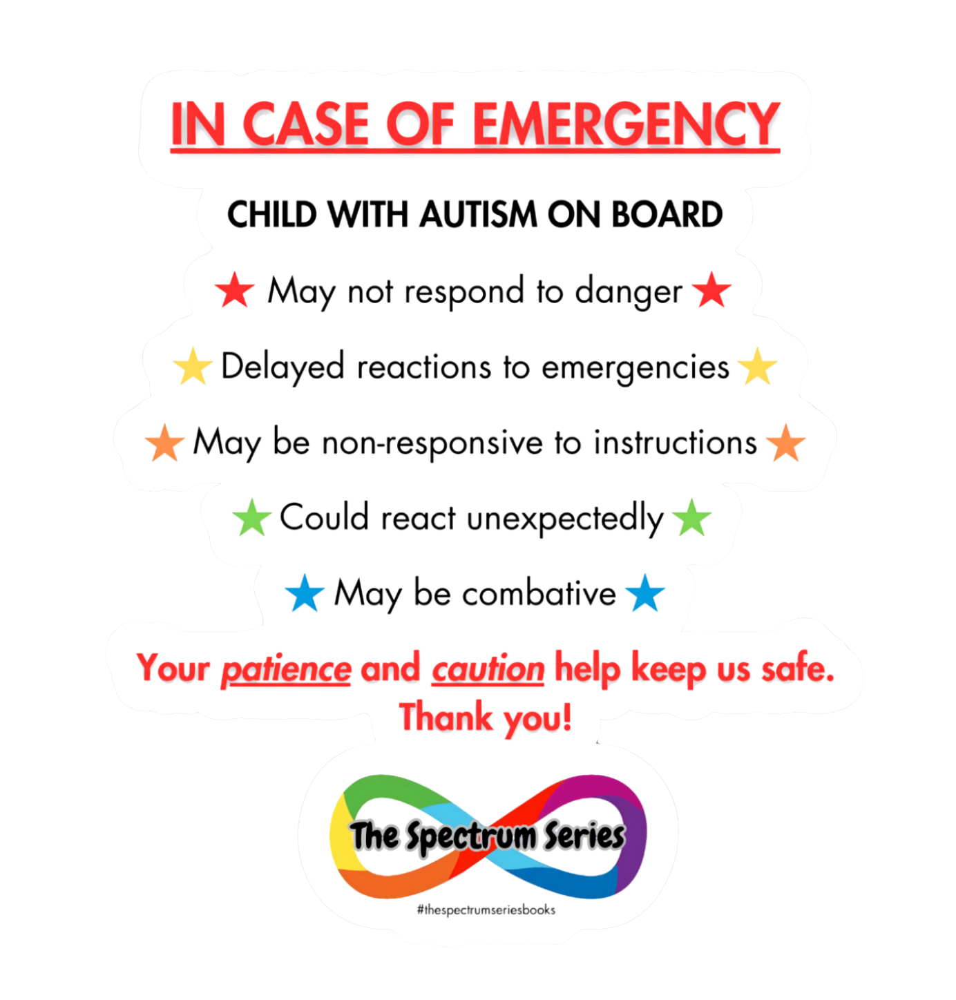 In Case of Emergency – Child With Autism On Board Sticker
