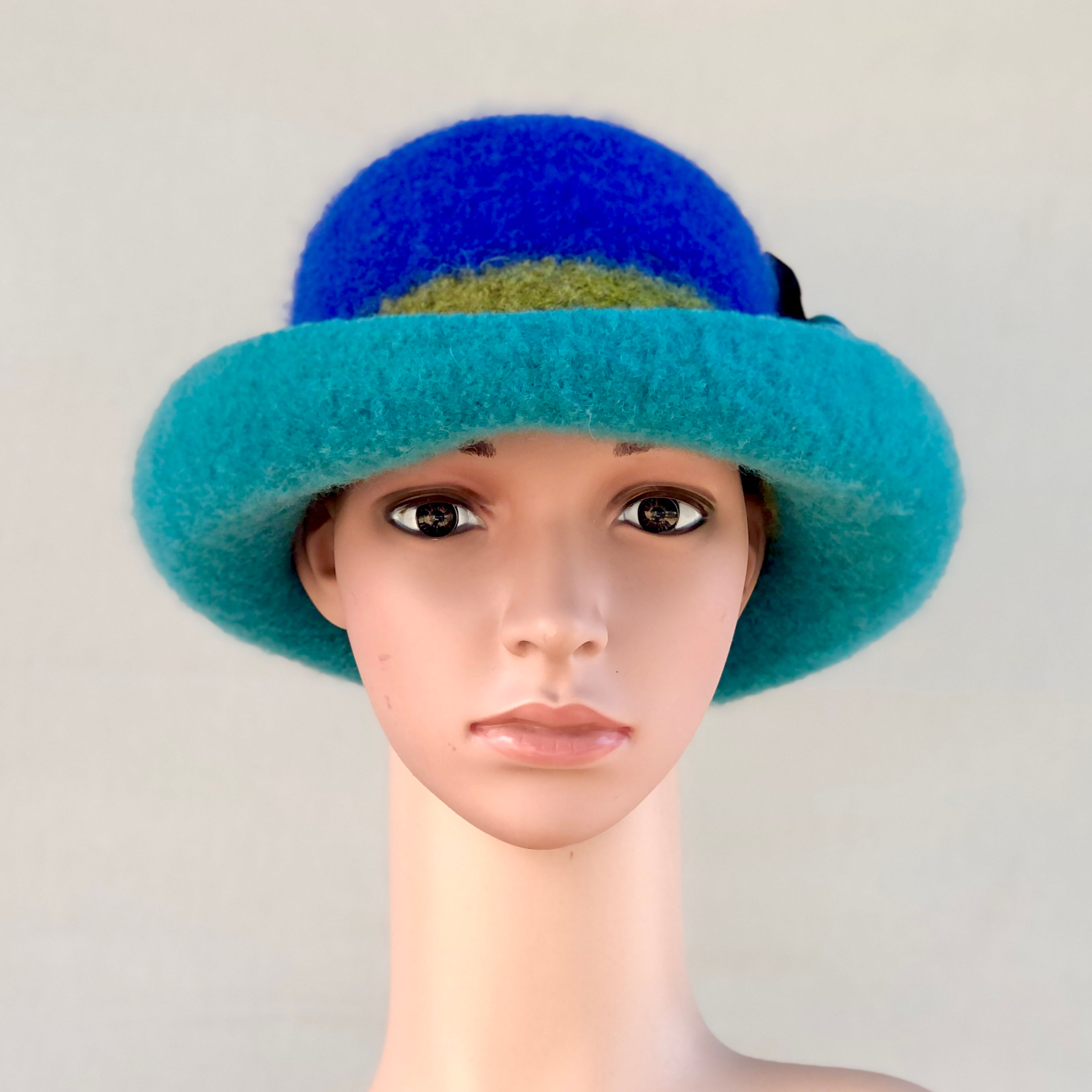 Jade/Celery/Royal - Striped Hat with Flower Pin