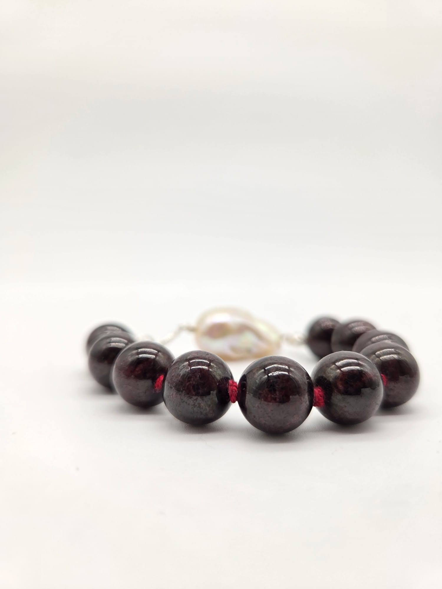 Garnet and Baroque Pearl bracelet