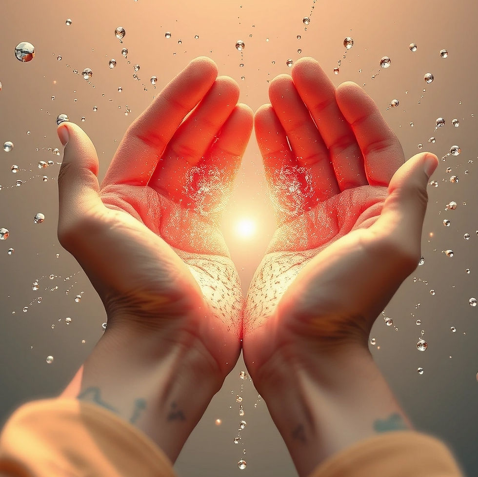 Zum Gebet geöffnete Hände die Licht empfangen.