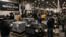 Industrial auction with bidders using mobile auction software to bid on tagged equipment in a warehouse