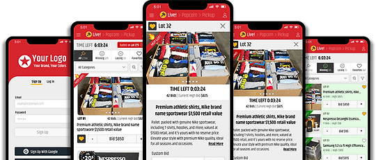 Gavel white label auction software mobile app showing real-time bidding live auction lots and branded bidder experience on iOS and Android