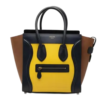 Celine Luggage Micro Shopper Yellow Brown Navy