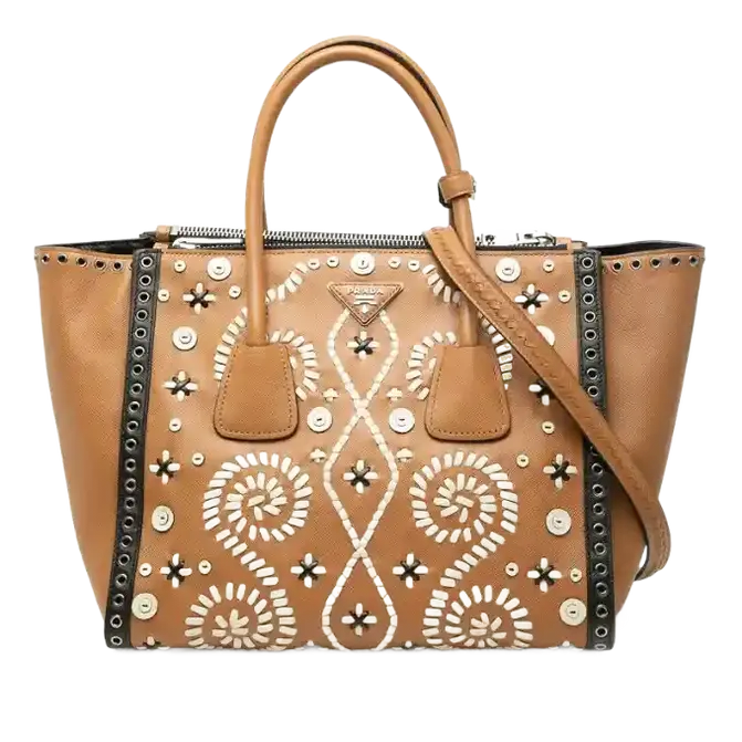 Prada Saffiano Embroidered Twin Pocket Tote