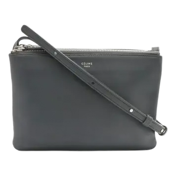 Celine Trio Small Charcoal Gray Leather Shoulder Bag