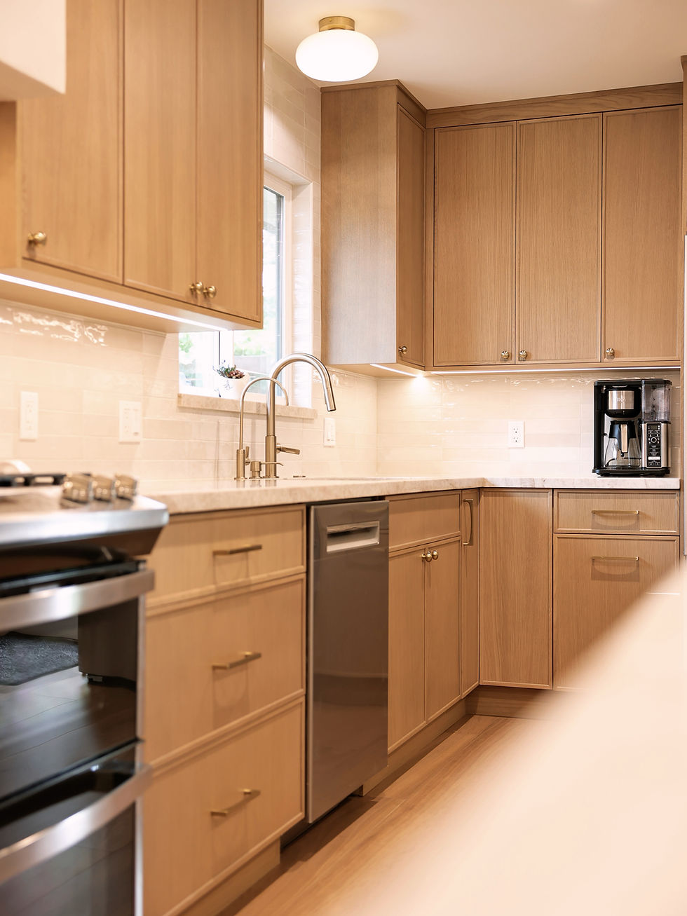 Modern wood display at a kitchen cabinet showroom chicago.