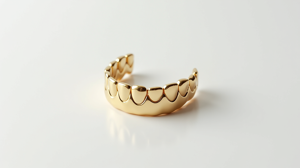 Close-up view of a gold dental crown on a white background