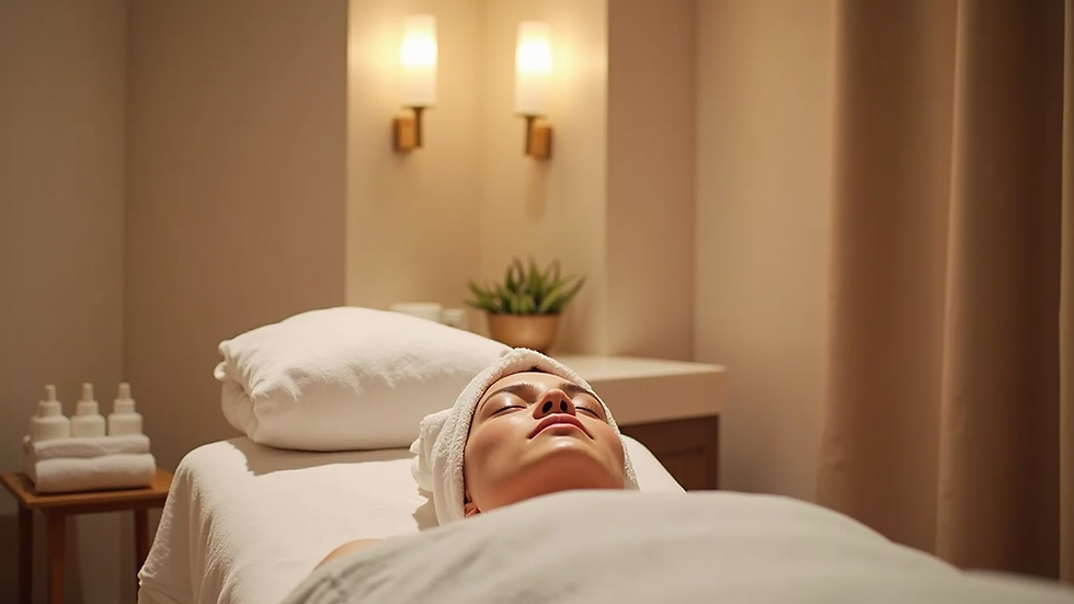 High angle view of a serene spa room prepared for facial lymphatic drainage