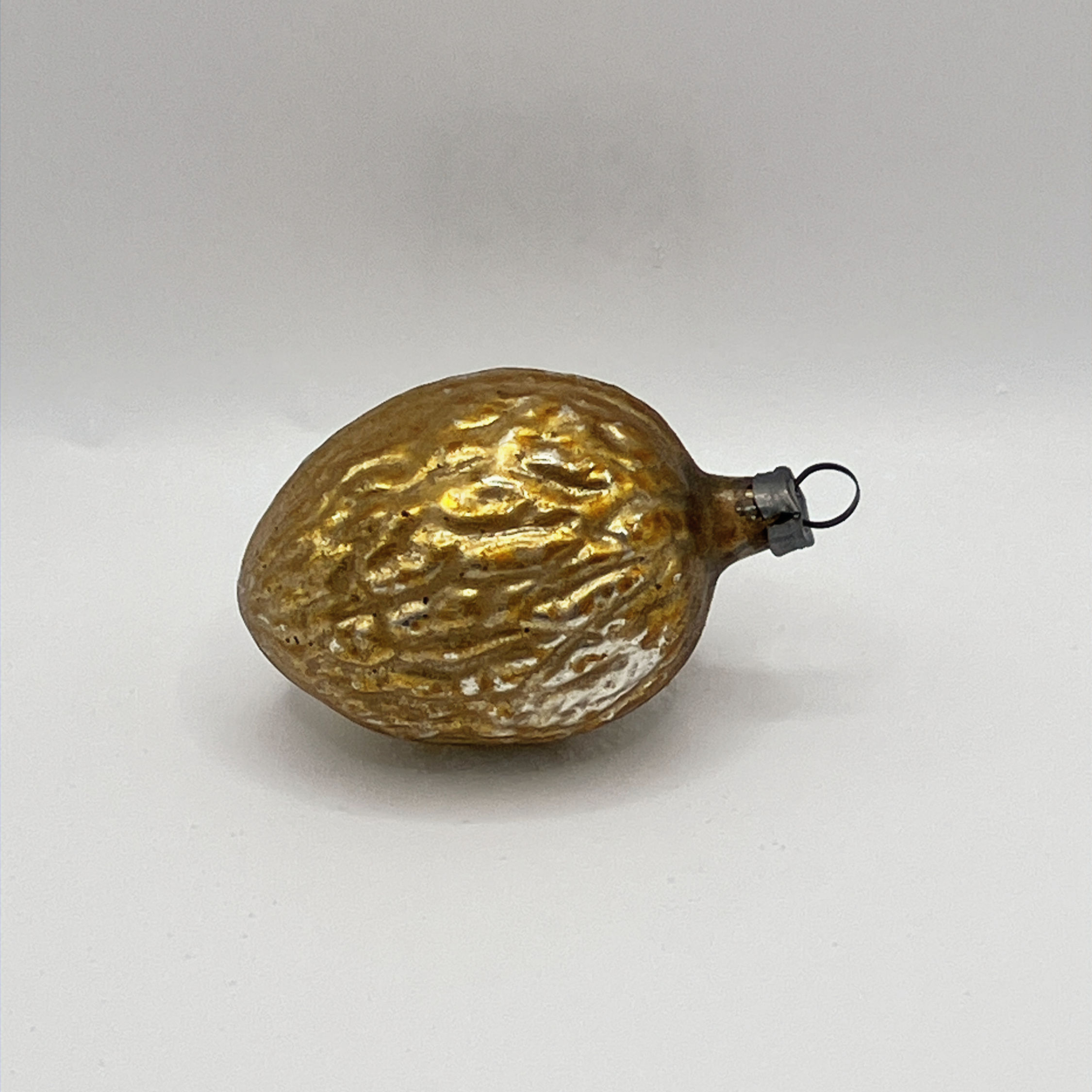 Vintage glazen kerstbal, noot, bruin/goud, 5,5cm