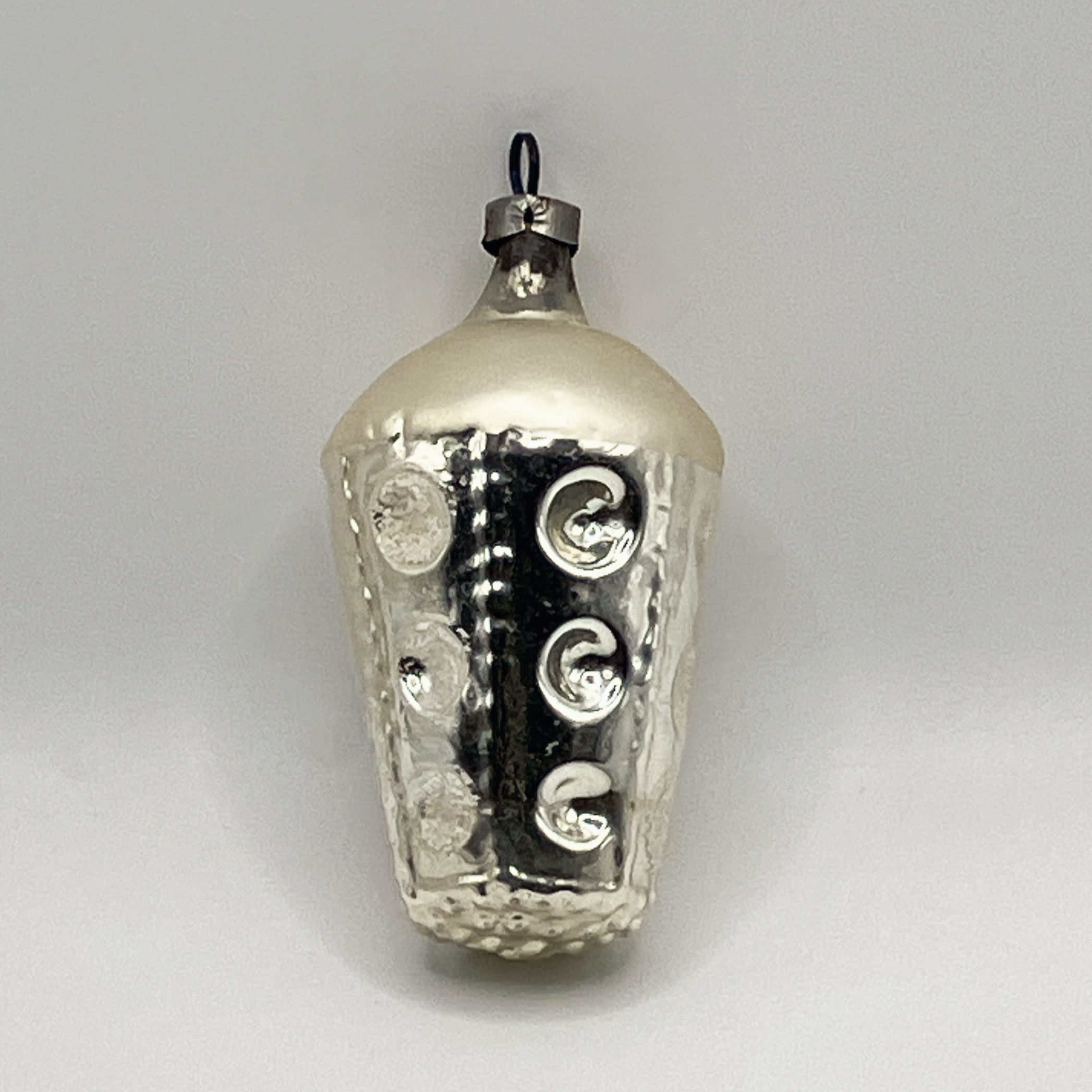 Vintage glazen kerstbal, verkeerslicht, zilver, wit gesuikerd, 5,5cm