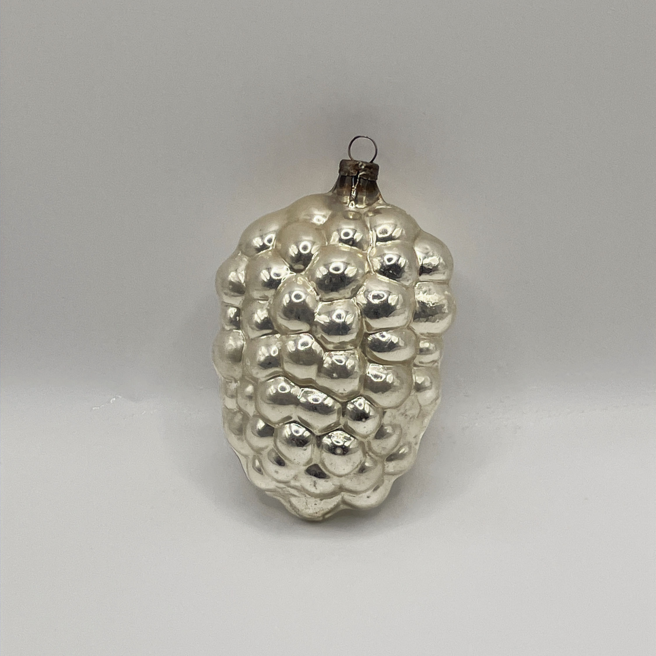 Vintage glazen kerstbal, braam, zilver, 8cm